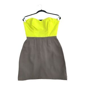 NWOT Kimberly Taylor Elegant Strapless Dress in Bright Yellow and Taupe Size M